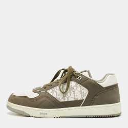 Dior White/Green Canvas and Leather B27 Lace Up Sneakers Size 44.5