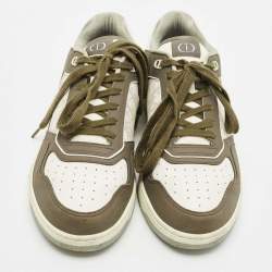 Dior White/Green Canvas and Leather B27 Lace Up Sneakers Size 44.5