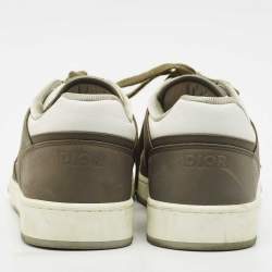 Dior White/Green Canvas and Leather B27 Lace Up Sneakers Size 44.5