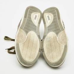 Dior White/Green Canvas and Leather B27 Lace Up Sneakers Size 44.5
