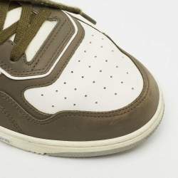 Dior White/Green Canvas and Leather B27 Lace Up Sneakers Size 44.5