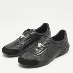 Dior Black Leather and Suede CD Bee Low Top Sneakers Size 40