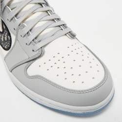 Pre Owned Dior x Jordan Grey/White Leather Jordan 1 Retro High Sneakers Size 43