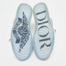 Pre Owned Dior x Jordan Grey/White Leather Jordan 1 Retro High Sneakers Size 43