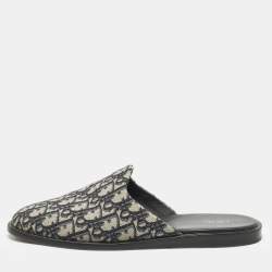 Dior Navy Blue Oblique Embroidered Canvas Indior Flat Mules Size 42