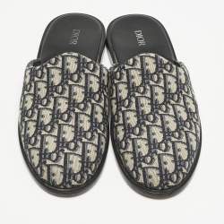 Dior Navy Blue Oblique Embroidered Canvas Indior Flat Mules Size 42