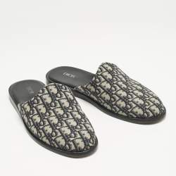 Dior Navy Blue Oblique Embroidered Canvas Indior Flat Mules Size 42
