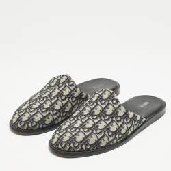Dior Navy Blue Oblique Embroidered Canvas Indior Flat Mules Size 42