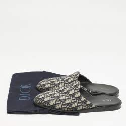Dior Navy Blue Oblique Embroidered Canvas Indior Flat Mules Size 42