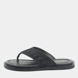 Dior Black Oblique Jacquard and Leather Alias Flat Thong Sandals Size 41