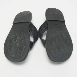 Dior Black Oblique Jacquard and Leather Alias Flat Thong Sandals Size 41