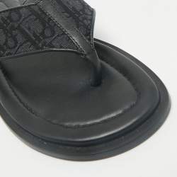 Dior Black Oblique Jacquard and Leather Alias Flat Thong Sandals Size 41
