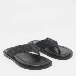 Dior Black Oblique Jacquard and Leather Alias Flat Thong Sandals Size 41