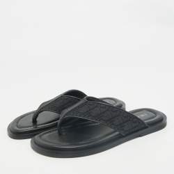 Dior Black Oblique Jacquard and Leather Alias Flat Thong Sandals Size 41