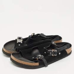 Dior X Birkenstock Milano Black Suede and Nubuck Buckle Slingback Sandals Size 47