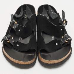 Dior X Birkenstock Milano Black Suede and Nubuck Buckle Slingback Sandals Size 47
