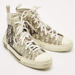 Dior White/Grey Oblique Mesh And PVC B23 High Top Sneakers Size 41