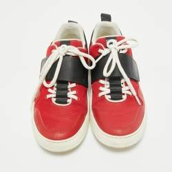 Dior Red/Black Canvas and Leather Low Top Sneakers Size 39