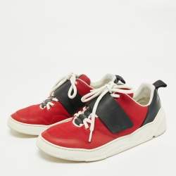 Dior Red/Black Canvas and Leather Low Top Sneakers Size 39