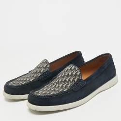 Dior Navy Blue Suede/Beige and Oblique Jacquard Granville Loafers Size 41.5