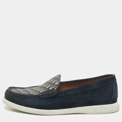 Dior Navy Blue Suede/Beige and Oblique Jacquard Granville Loafers Size 41.5