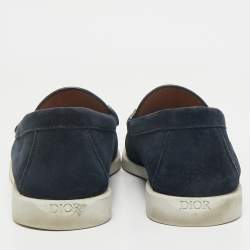 Dior Navy Blue Suede/Beige and Oblique Jacquard Granville Loafers Size 41.5