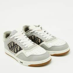 Dior White/Grey Leather and Oblique Fabric B27 Low Top Sneakers Size 45