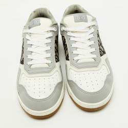 Dior White/Grey Leather and Oblique Fabric B27 Low Top Sneakers Size 45