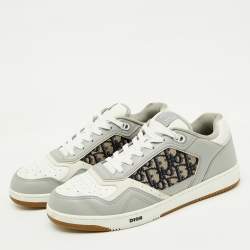 Dior White/Grey Leather and Oblique Fabric B27 Low Top Sneakers Size 45
