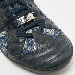 Pre Owned Dior Blue Oblique Canvas and Leather Low Top Sneakers Size 42