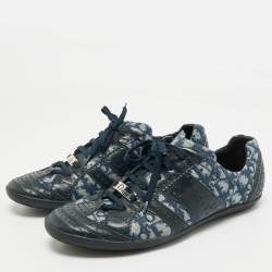 Pre Owned Dior Blue Oblique Canvas and Leather Low Top Sneakers Size 42