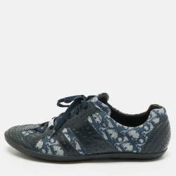 Pre Owned Dior Blue Oblique Canvas and Leather Low Top Sneakers Size 42