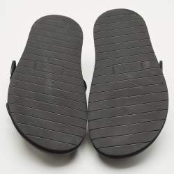 Pre Owned Dior Black Oblique Canvas and Leather Aqua Flat Slide Sandals Size 45