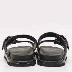 Pre Owned Dior Black Oblique Canvas and Leather Aqua Flat Slide Sandals Size 45