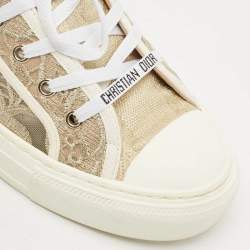 Pre Owned Dior Gold/White Lace and Mesh Walk'n'Dior Sneakers Size 39.5
