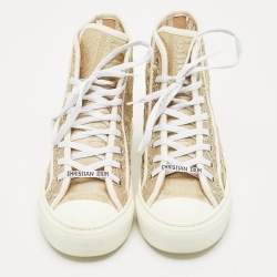 Pre Owned Dior Gold/White Lace and Mesh Walk'n'Dior Sneakers Size 39.5