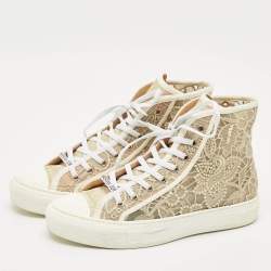 Pre Owned Dior Gold/White Lace and Mesh Walk'n'Dior Sneakers Size 39.5