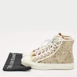 Pre Owned Dior Gold/White Lace and Mesh Walk'n'Dior Sneakers Size 39.5