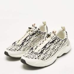 Pre Owned Dior White/Black Oblique Cannage Neoprene and Rubber B24 Low Top Sneakers Size 46