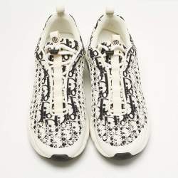 Pre Owned Dior White/Black Oblique Cannage Neoprene and Rubber B24 Low Top Sneakers Size 46