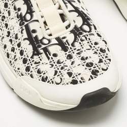 Pre Owned Dior White/Black Oblique Cannage Neoprene and Rubber B24 Low Top Sneakers Size 46