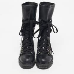 Pre Owned Dior Black Leather D- Fight Combat Boots Size 40