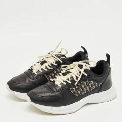 Pre Owned Dior Black/Beige Leather and Oblique Canvas B27 Sneakers Size 42