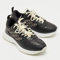 Pre Owned Dior Black/Beige Leather and Oblique Canvas B27 Sneakers Size 42