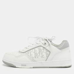 Pre Owned Dior White/Grey Oblique Leather B27 Sneakers Size 42
