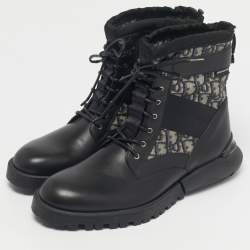 مملوكة مسبقًا حذاء ديور قماش أسود وجلد مستكشف للكاحل مقاس 43