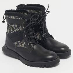 مملوكة مسبقًا حذاء ديور قماش أسود وجلد مستكشف للكاحل مقاس 43