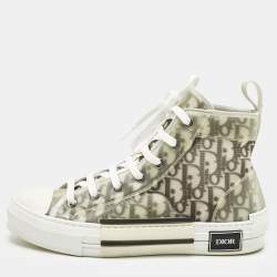 Pre Owned Dior White/Black Oblique Mesh and Rubber B23 Sneakers Size 41.5