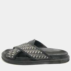 Pre Owned Dior Blue Canvas and Leather Alias Slide Sandals Size 42.5