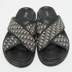 Pre Owned Dior Blue Canvas and Leather Alias Slide Sandals Size 42.5